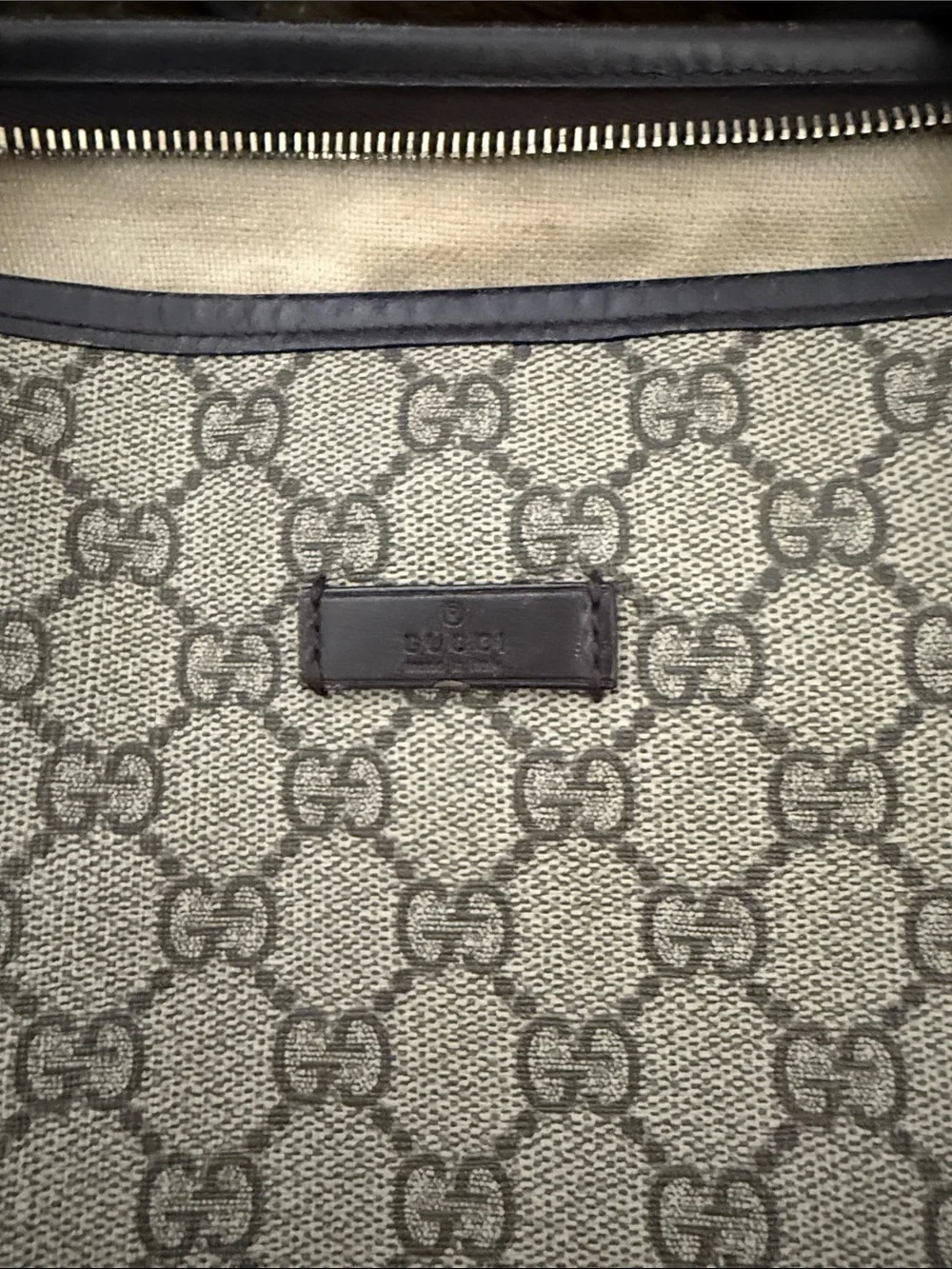 Gucci Beige GG Supreme Canvas Tote with Brown Trim